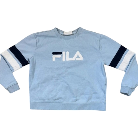 Fila Sky Blue French Terry Crewneck Navy/White Stripes Loungewear Top Sz L - Picture 2 of 8